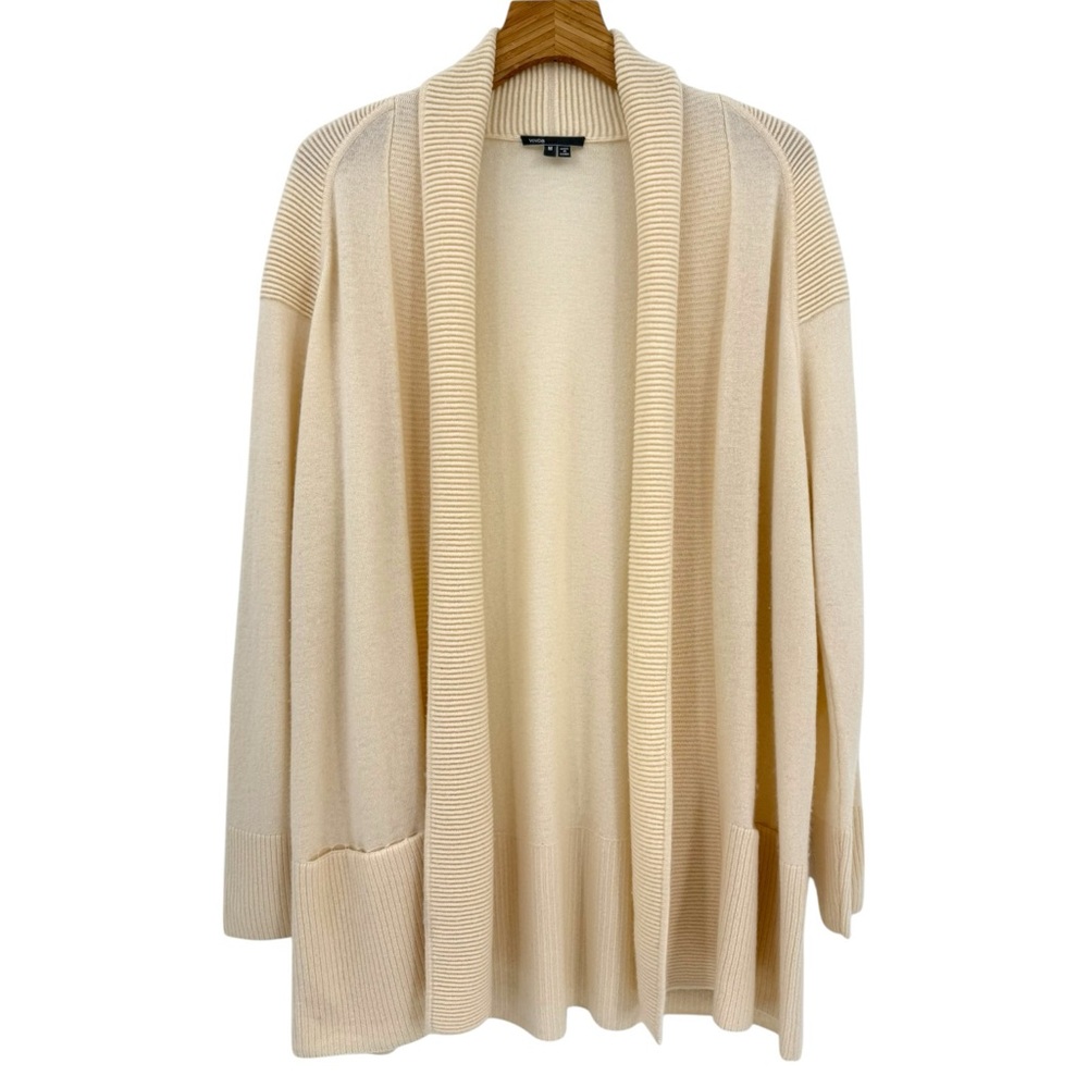 Vince Shawl Collar Wool Cashmere Tunic Cardigan in Cream Size M